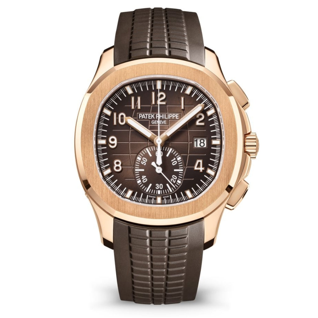 Patek Philippe Aquanaut Chronograph Sunburst Brown Dial Rose Gold Case Rubber Strap 42.2mm 5968R-001 - WATCHXNYC