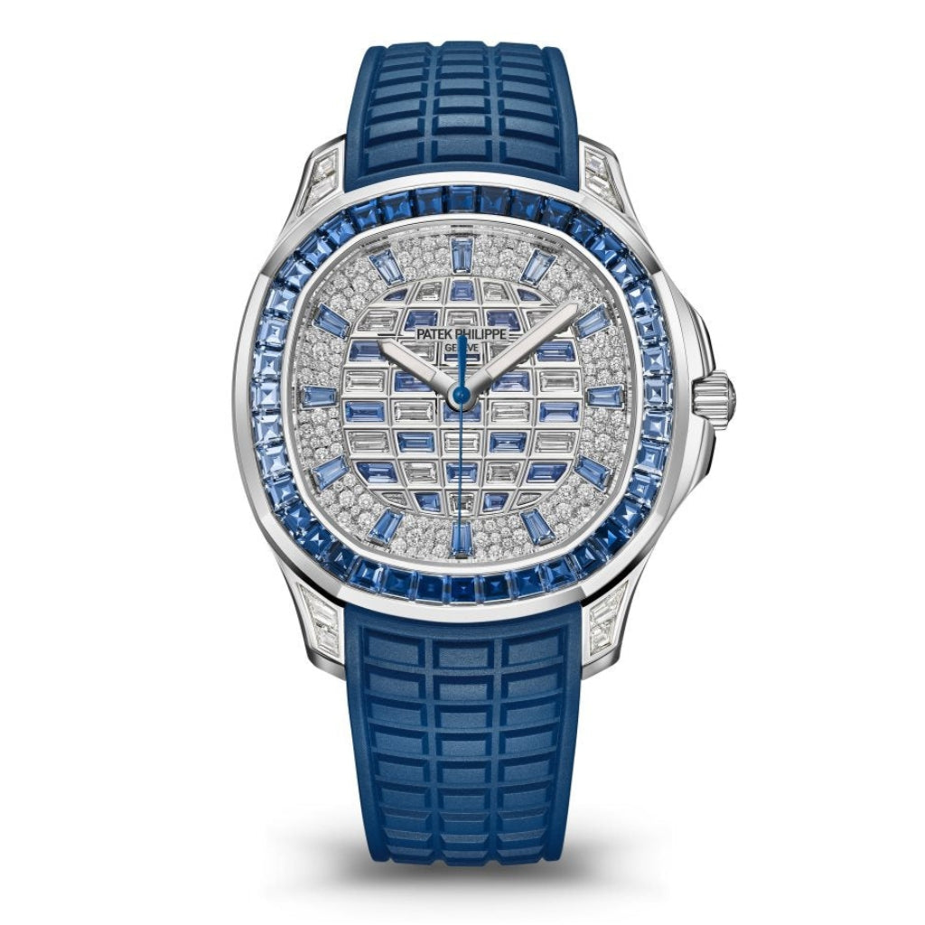 Patek Philippe Aquanaut Luce Haute Joaillerie Sapphire &amp; Diamond Pavé White Gold Case Leather Strap 38.8mm 5268-461G-001 - WATCHXNYC