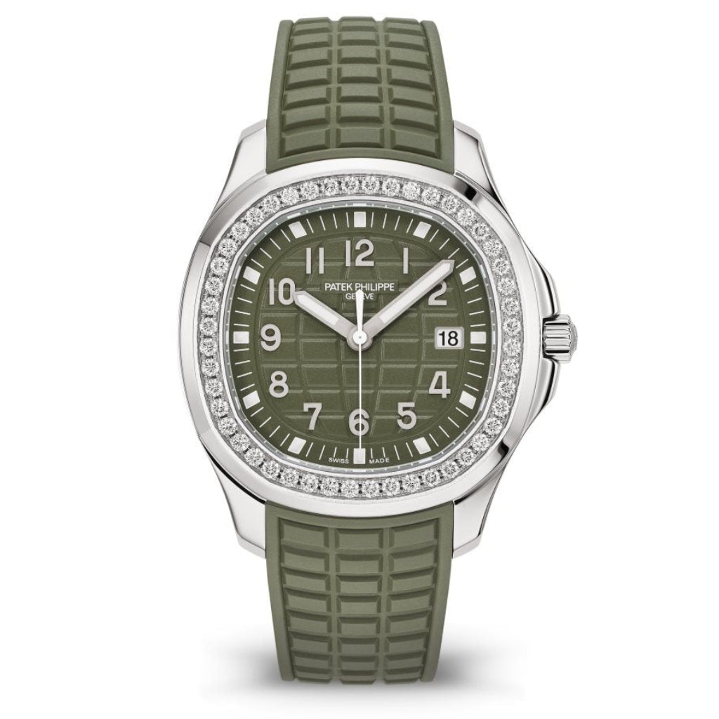 Patek Philippe Aquanaut Luce Khaki Green Dial Stainless Steel &amp; Diamond Case Leather Braclet 38.8mm - WATCHXNYC