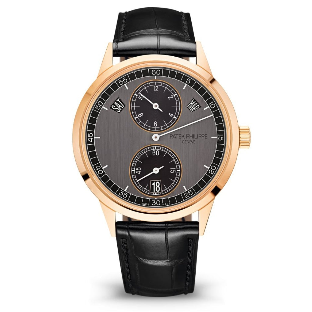 Patek Philippe Complications Annual Calendar Gray &amp; Black Dial Rose Gold Case   Leather Strap 40.5 mm 5235/50R-001 - WATCHXNYC