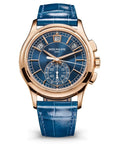 Patek Philippe Complications Flyback Chrono Sunburst Blue Dial Rose Gold Case Blue   Strap 42mm 5905R-010 - WATCHXNYC