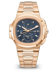 Patek Philippe Flyback Chronograph Travel Time Sunburst  Blue & Gold Dial Rose Gold Case/Bracelet 40.5mm 5990-1R-001 - WATCHXNYC