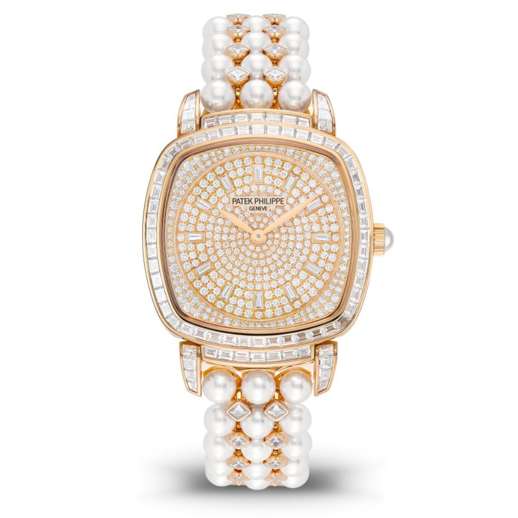Patek Philippe Gondolo Haute Joaillerie Pavé 251 Diamond Dial Rose Gold &amp; Diamond Case Pearl Bracelet 31/34.8mm 7042-100R-010 - WATCHXNYC