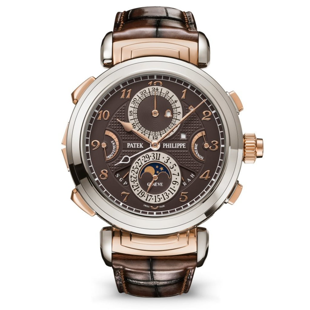 Patek Philippe Grand Complications Grandmaster Chime Brown Gold Time  Dial &amp; Calandar Dial White &amp; Rose Gold Reversible Case   Leather Strap 47.7 mm 6300GR-001 - Wrist Boutique