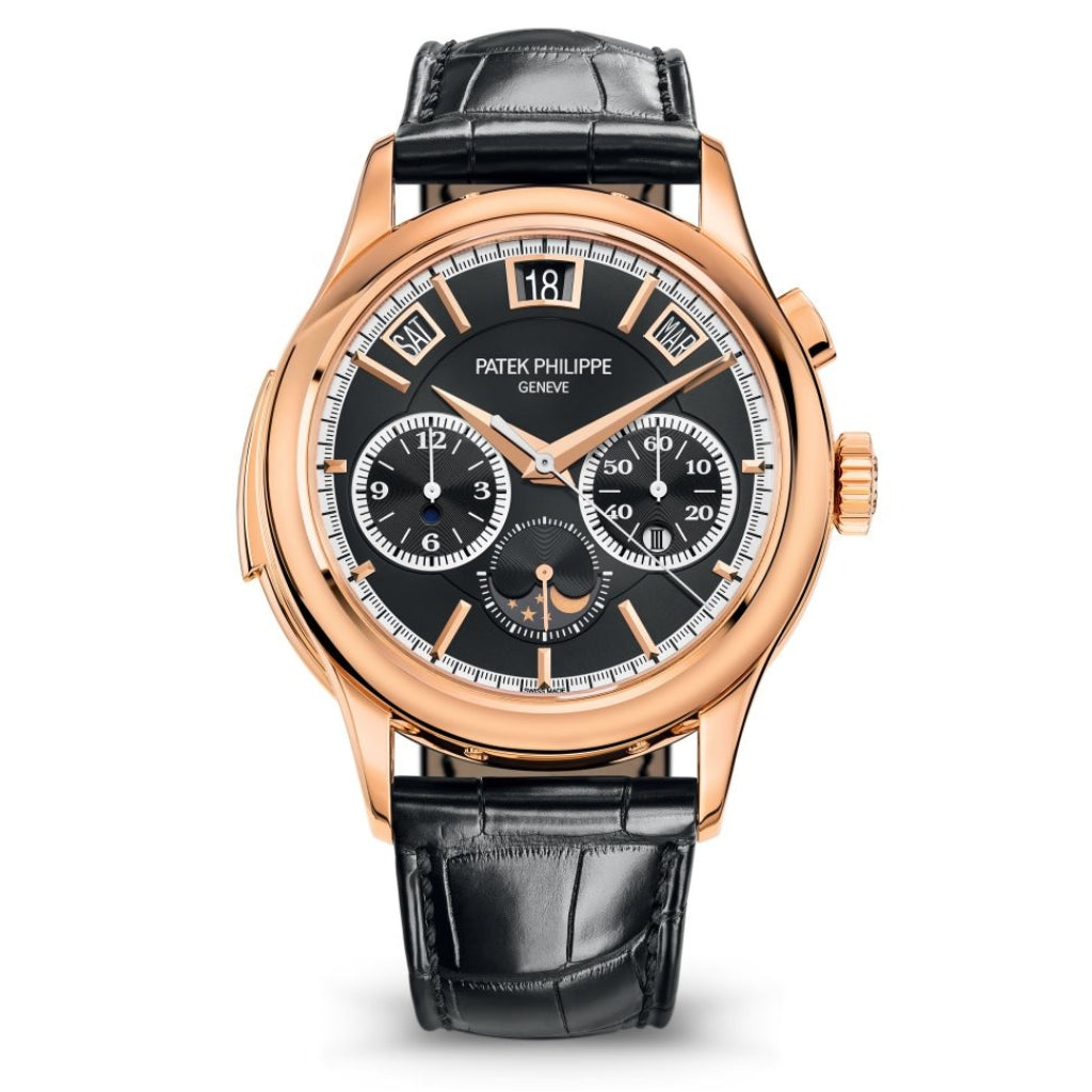 Patek Philippe Grand Complications Perpetual Calendar Black Sunburst &amp; Gold Dial Rose Gold Skeletal Case   Black Leather Strap 42 mm 5208R-001 - WATCHXNYC