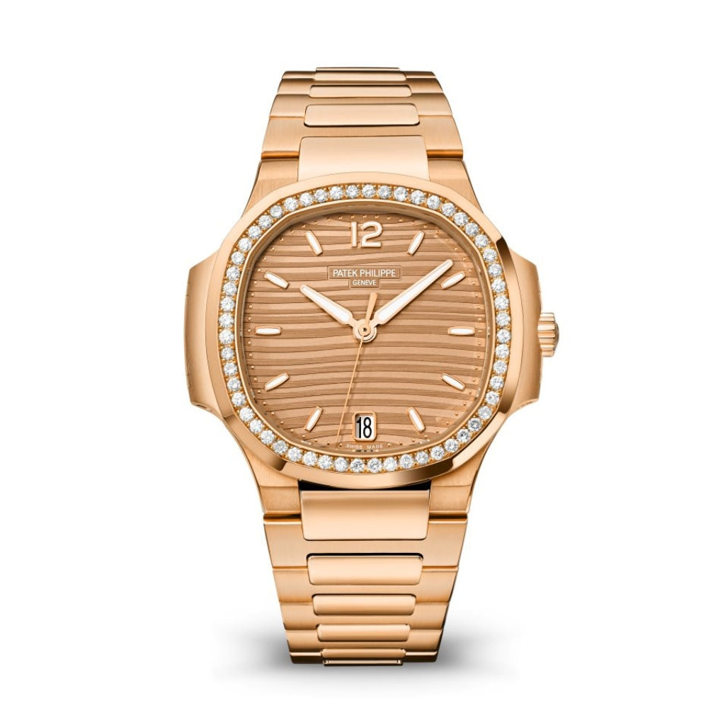 Patek Philippe Nautilus 35.2 mm Brown Dial with Diamonds 18K Rose Gold Bracelet 7118/1200R-010 - WATCHXNYC