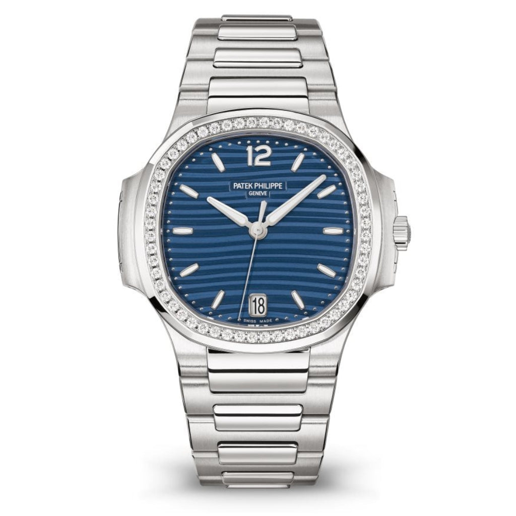 Patek Philippe Nautilus Blue Dial Stainless Steel &amp; Diamond Case/Bracelet 35.2mm 7118-1200a-001 - WATCHXNYC