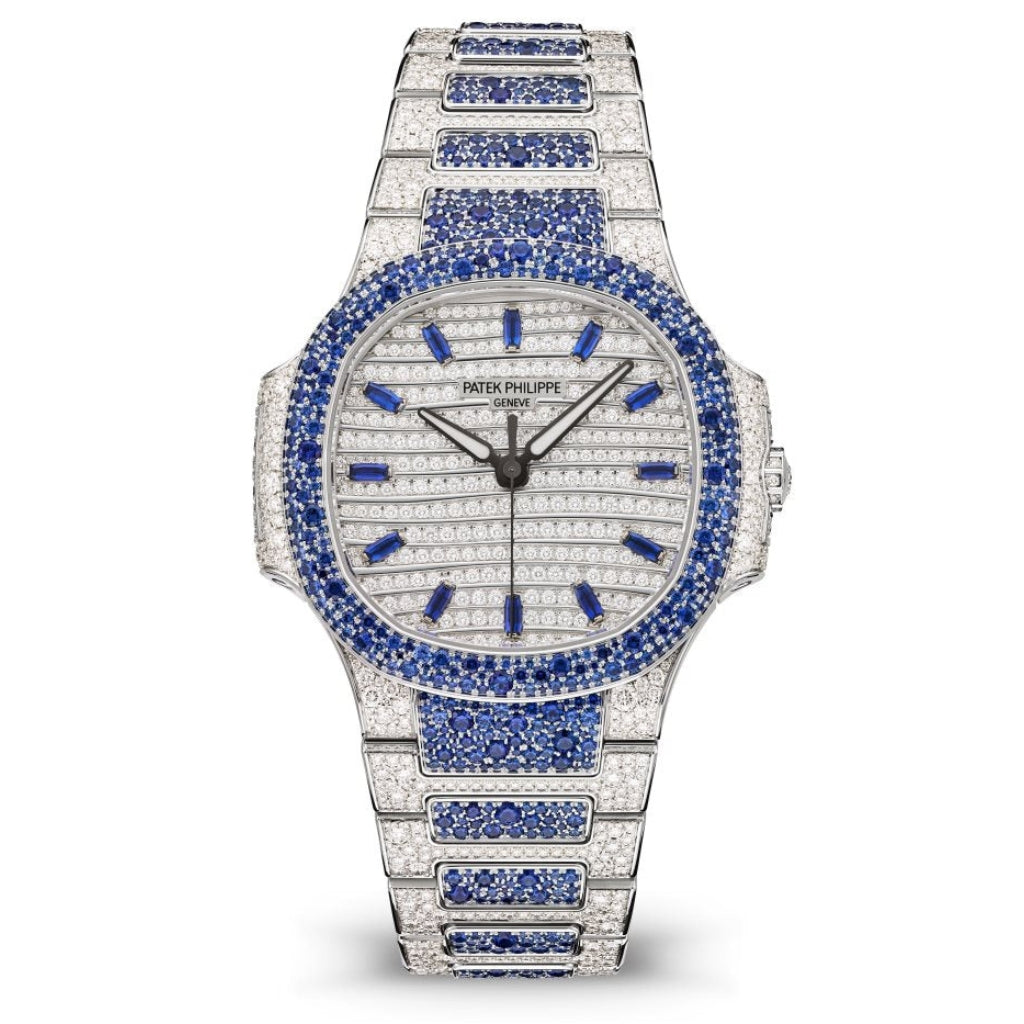 Patek Philippe Nautilus Haute Joaillerie Diamond Pavé Gold &amp; Sapphire Dial White Gold &amp; Diamond/Sapphire Case/Bracelet 35.2mm 7118-1451G-001 - WATCHXNYC