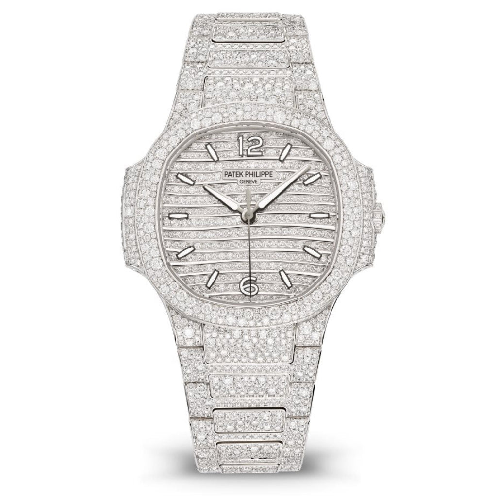 Patek Philippe Nautilus Ladies Automatic Pavé Diamond Dial White Gold &amp; Diamond Case/Bracelet 35.2mm 7118-1450G-001 - WATCHXNYC