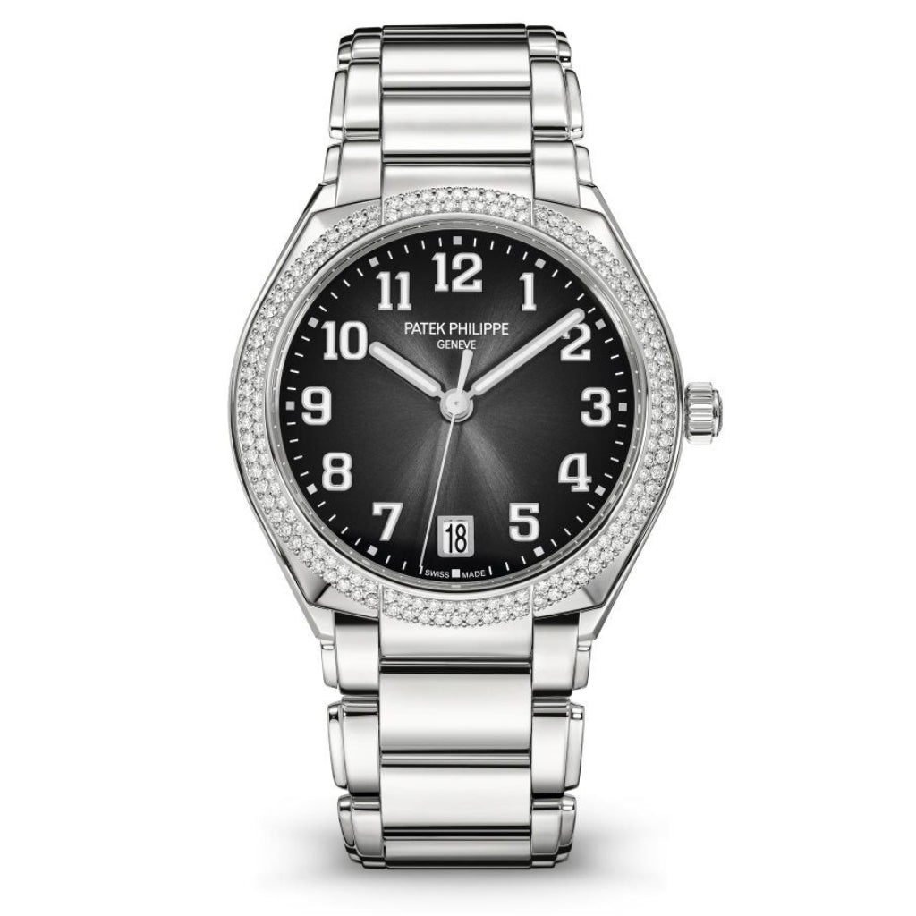 Patek Philippe Twenty~4 Automatic Gray Sunburst Dial Gold Numerals Stainless Steel &amp; Diamond Case/Bracelet 36mm 7300-1200A-010 - WATCHXNYC