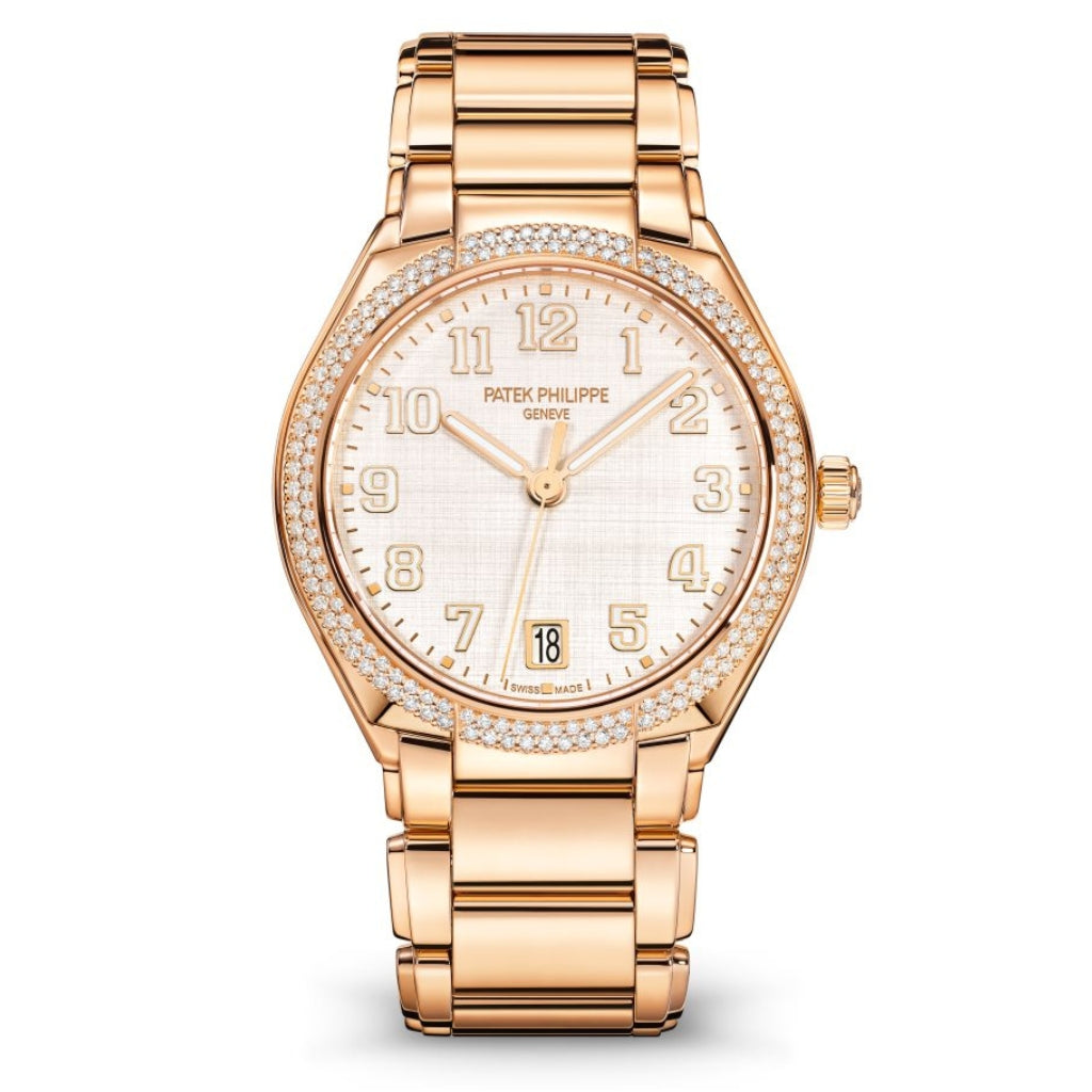 Patek Philippe Twenty~4 Automatic Satin/Linen White Dial Rose Gold &amp; Diamond Case/Braclet 36mm 7300-1200R-010 - WATCHXNYC