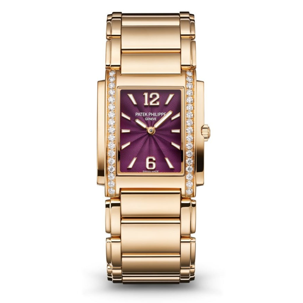Patek Philippe Twenty~4 Lacquered Purple Rose Gold Dial Rose Gold Case &amp; Diamond Case/Bracelet 30mm 4910/1201R - WATCHXNYC