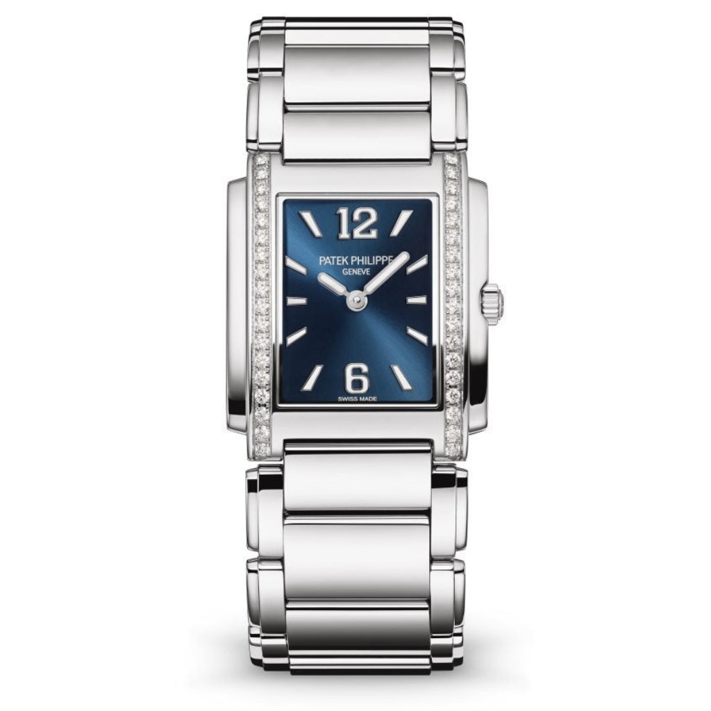 Patek Philippe Twenty~4 Quartz Blue Sunburst Dial Stainless Steel &amp; Diamond Case/Bracelet 30mm 4910-1200A-001 - WATCHXNYC