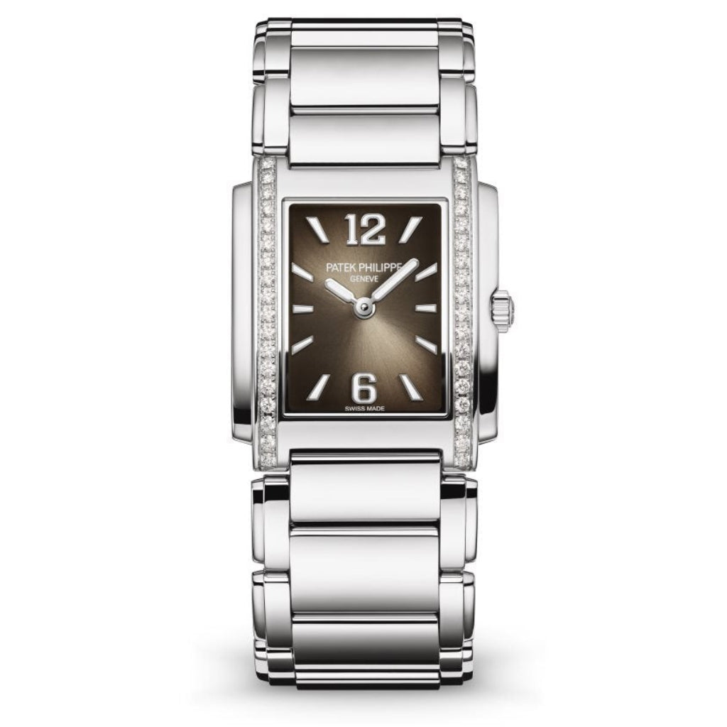 Patek Philippe Twenty~4 Quartz Gray Sunburst Dial Stainless Steel &amp; Diamond Case/Bracelet 30mm 4910-1200A-010 - WATCHXNYC