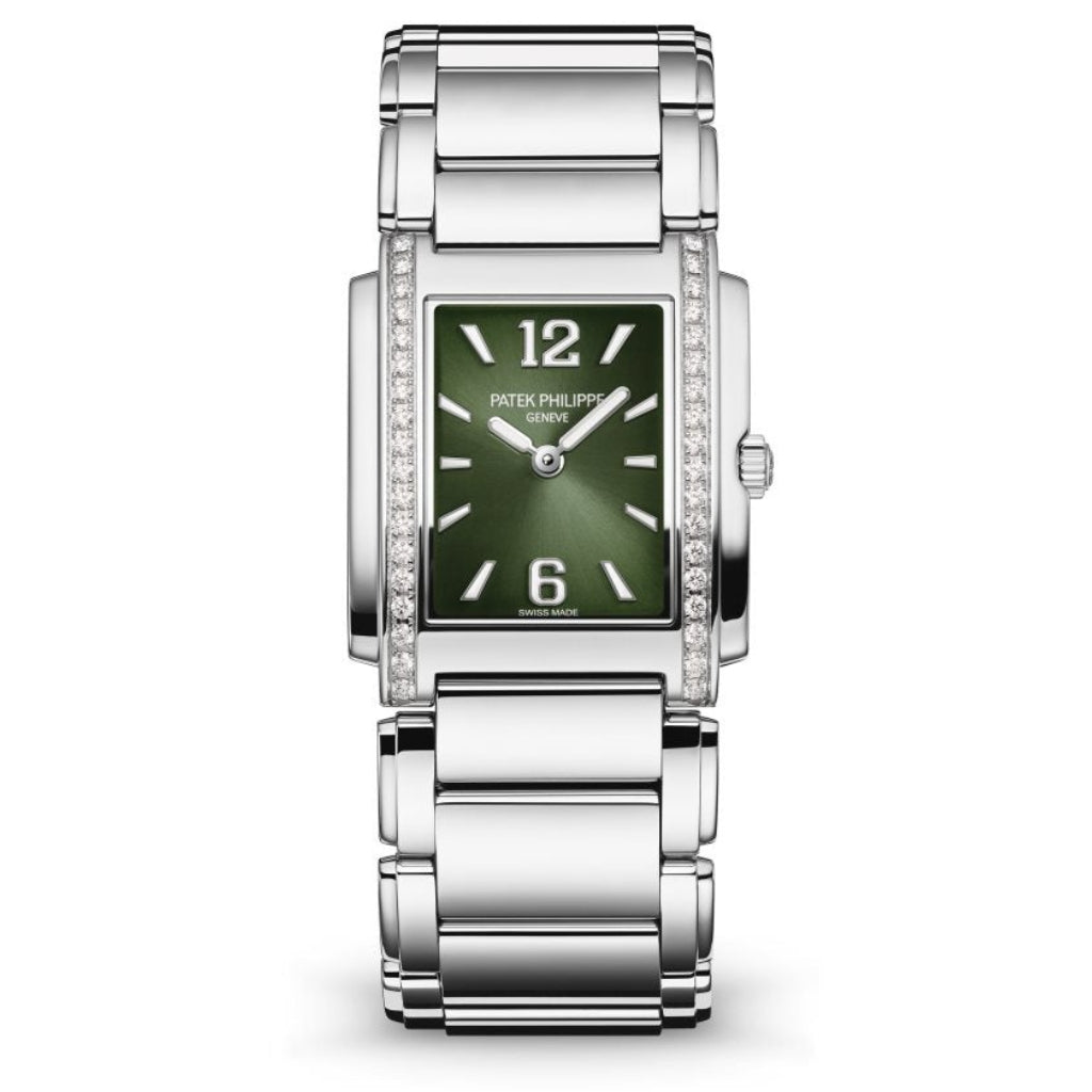 Patek Philippe Twenty~4 Quartz Green Sunburst Dial Stainless Steel &amp; Diamond Case/Bracelet 30mm 4910-1200A-011 - WATCHXNYC