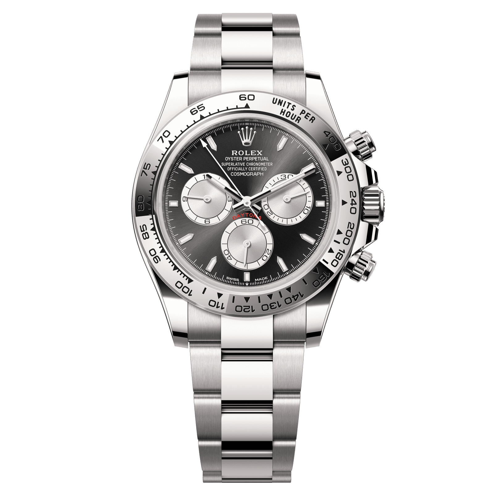 Rolex Cosmograph Daytona 40 mm bright black and steel  Dial 18 kt white gold Oyster bracelet 126509-0001 - WATCHXNYC