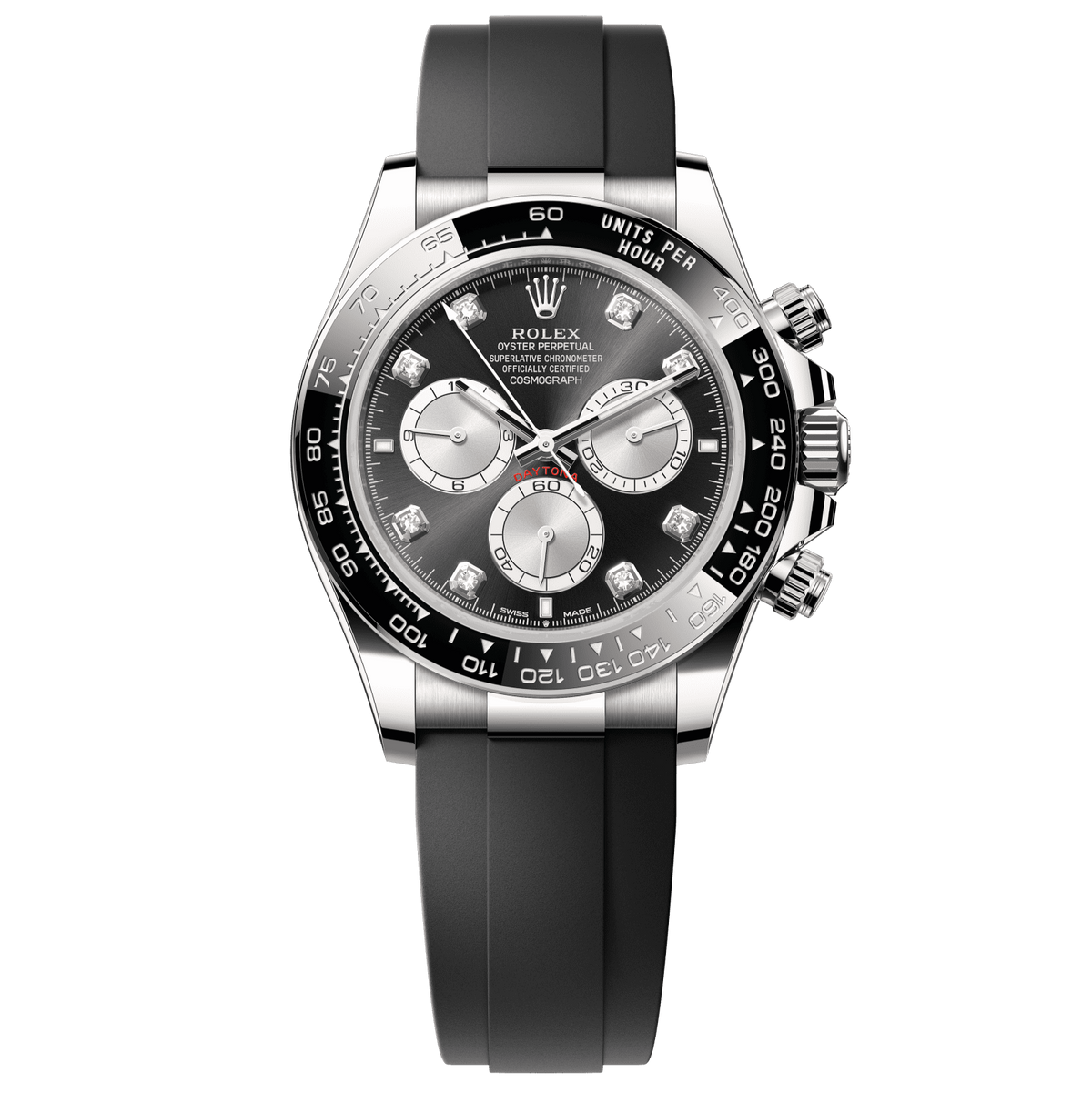 Rolex Cosmograph Daytona 40 mm Bright Black and Steel set with Diamonds Dial 18 kt white gold Oysterflex bracelet 126519ln-0004 - WATCHXNYC