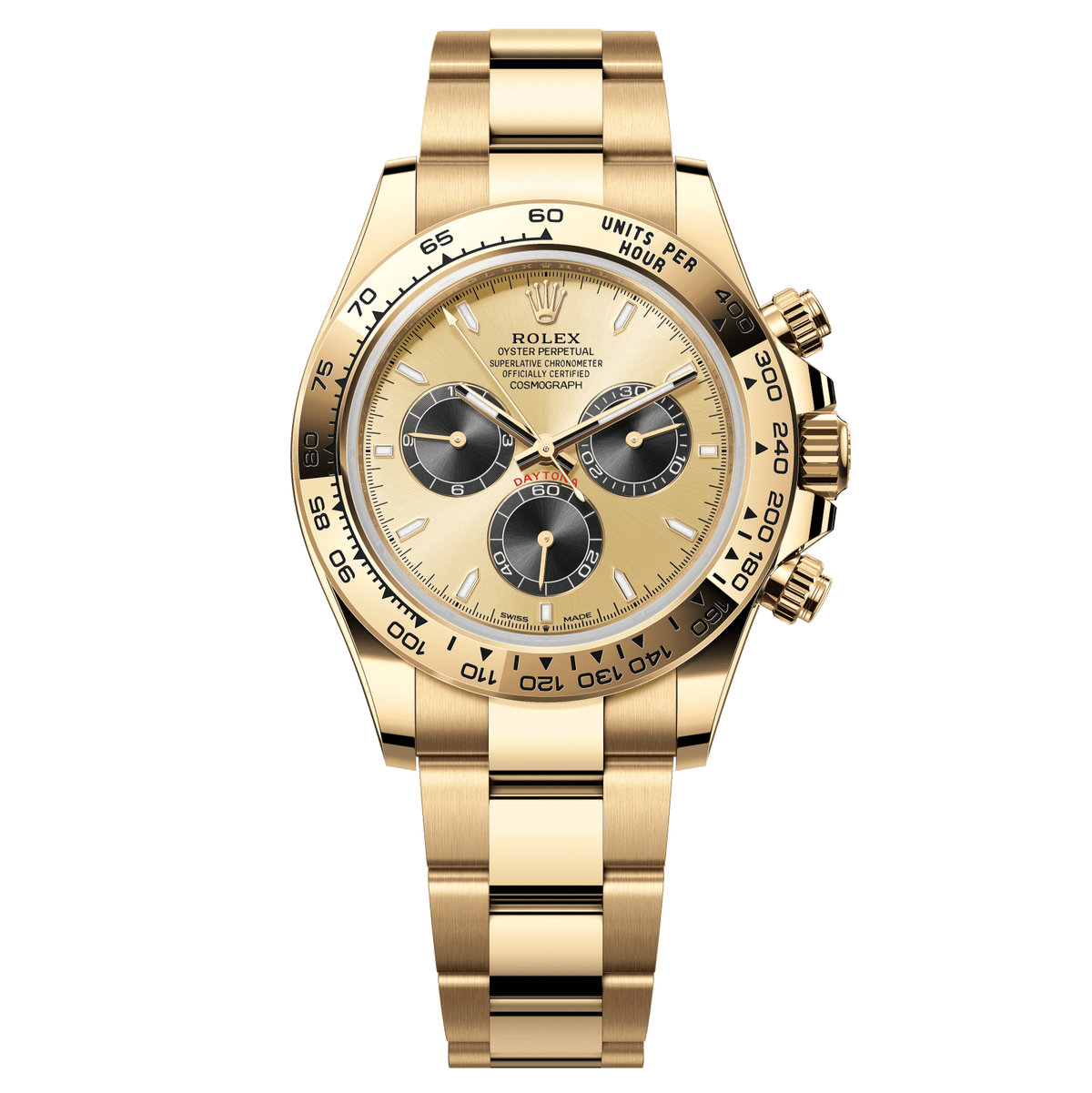 Rolex Cosmograph Daytona 40 mm Golden and Bright Black Dial 18 kt Yellow Gold Oyster Bracelet 126508-0006 - WATCHXNYC