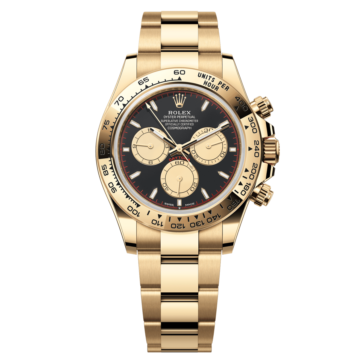 Rolex Cosmograph Daytona 40 mm Intense Black and Champagne-Colour Dial 18 kt Yellow Gold Oyster Bracelet 126508-0002 - WATCHXNYC