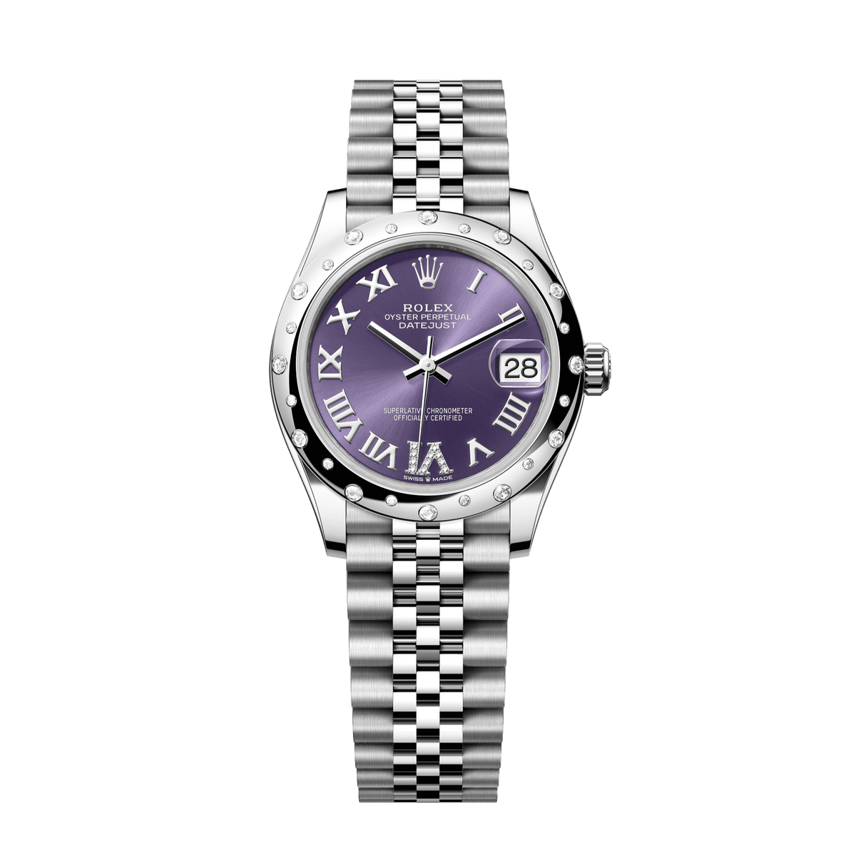 Rolex Datejust 31 31 mm Aubergine Set With Diamonds Dial Oystersteel and White Gold Jubilee Bracelet 278344rbr-0028 - WATCHXNYC