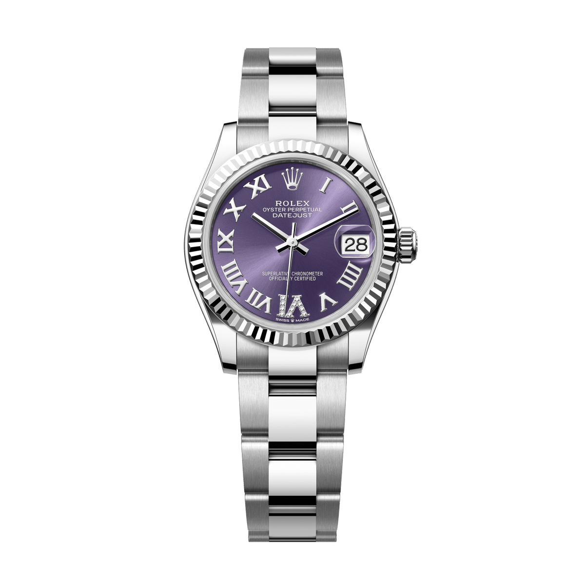 Rolex Datejust 31 31 mm Aubergine Set With Diamonds Dial Oystersteel and White Gold Oyster Bracelet 278274-0025 - WATCHXNYC