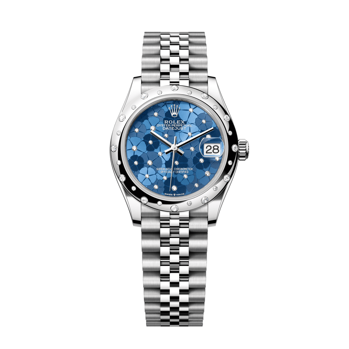 Rolex Datejust 31 31 mm Azzurro Blue, Floral Motif Set With Diamonds Dial Oystersteel and White Gold Jubilee Bracelet 278344rbr-0038 - WATCHXNYC