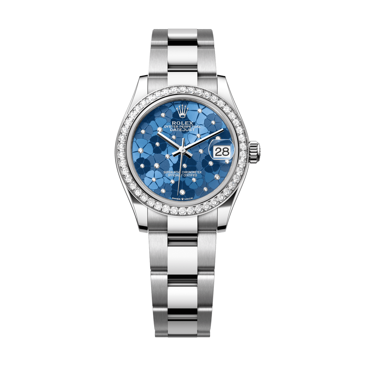 Rolex Datejust 31 31 mm Azzurro Blue, Floral Motif Set With Diamonds Dial Oystersteel and White Gold Oyster Bracelet 278384rbr-0039 - WATCHXNYC