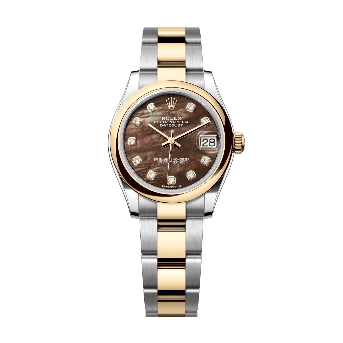 Rolex Datejust 31 31 mm Black Mother-Of-Pearl Set With Diamonds Dial Oystersteel and 18k Yellow Gold Oyster Bracelet 278243-0023 - WATCHXNYC