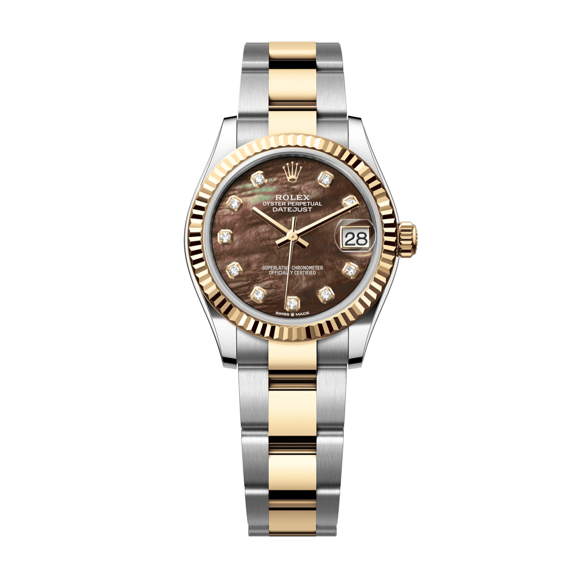 Rolex Datejust 31 31 mm Black Mother-Of-Pearl Set With Diamonds Dial Oystersteel and 18k Yellow Gold Oyster Bracelet 278273-0023 - WATCHXNYC