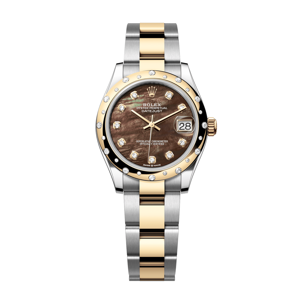 Rolex Datejust 31 31 mm Black Mother-Of-Pearl Set With Diamonds Dial Oystersteel and 18k Yellow Gold Oyster Bracelet 278343rbr-0023 - WATCHXNYC