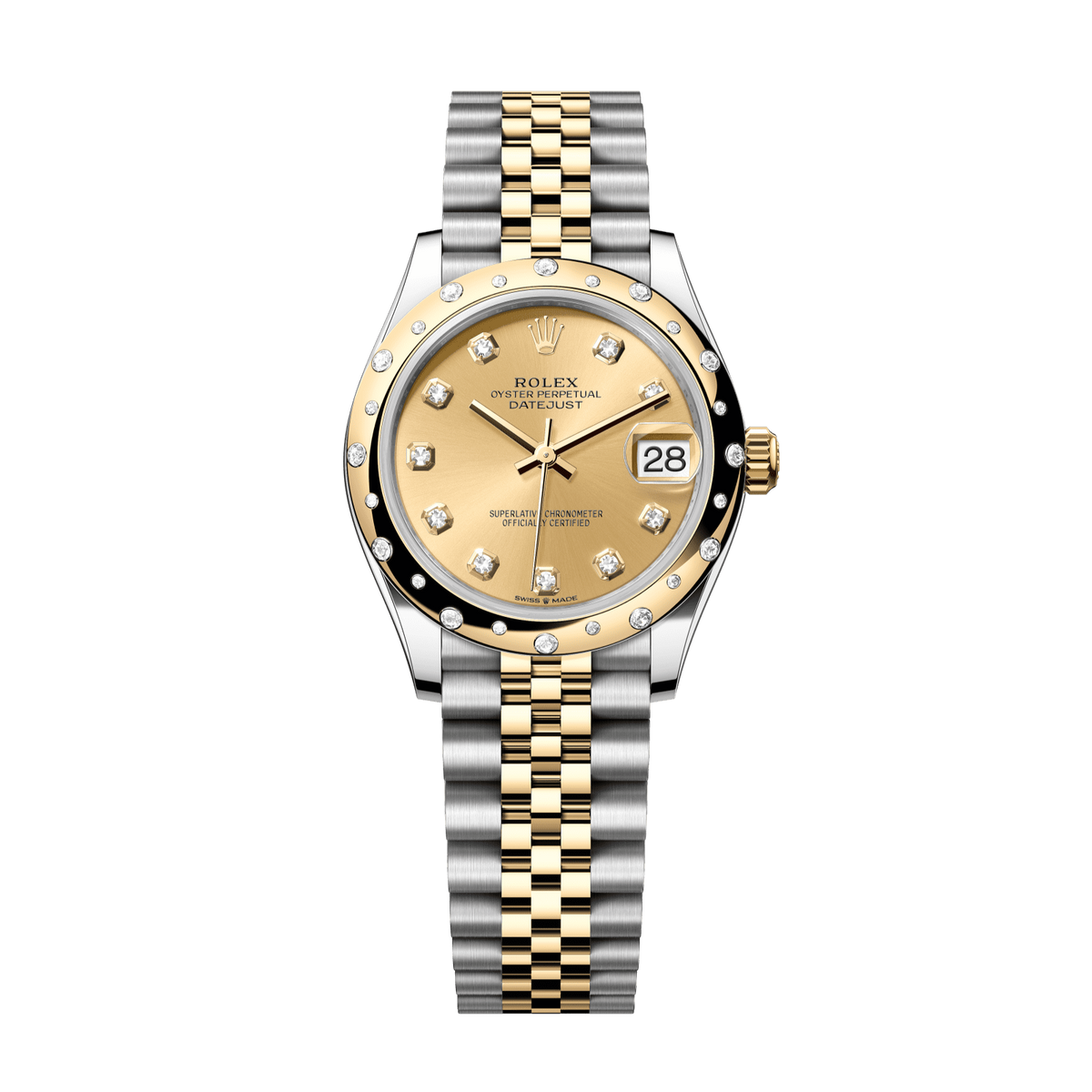 Rolex Datejust 31 31 mm Champagne-Colour Set With Diamonds Dial Oystersteel and 18k Yellow Gold Jubilee Bracelet 278343rbr-0026 - WATCHXNYC