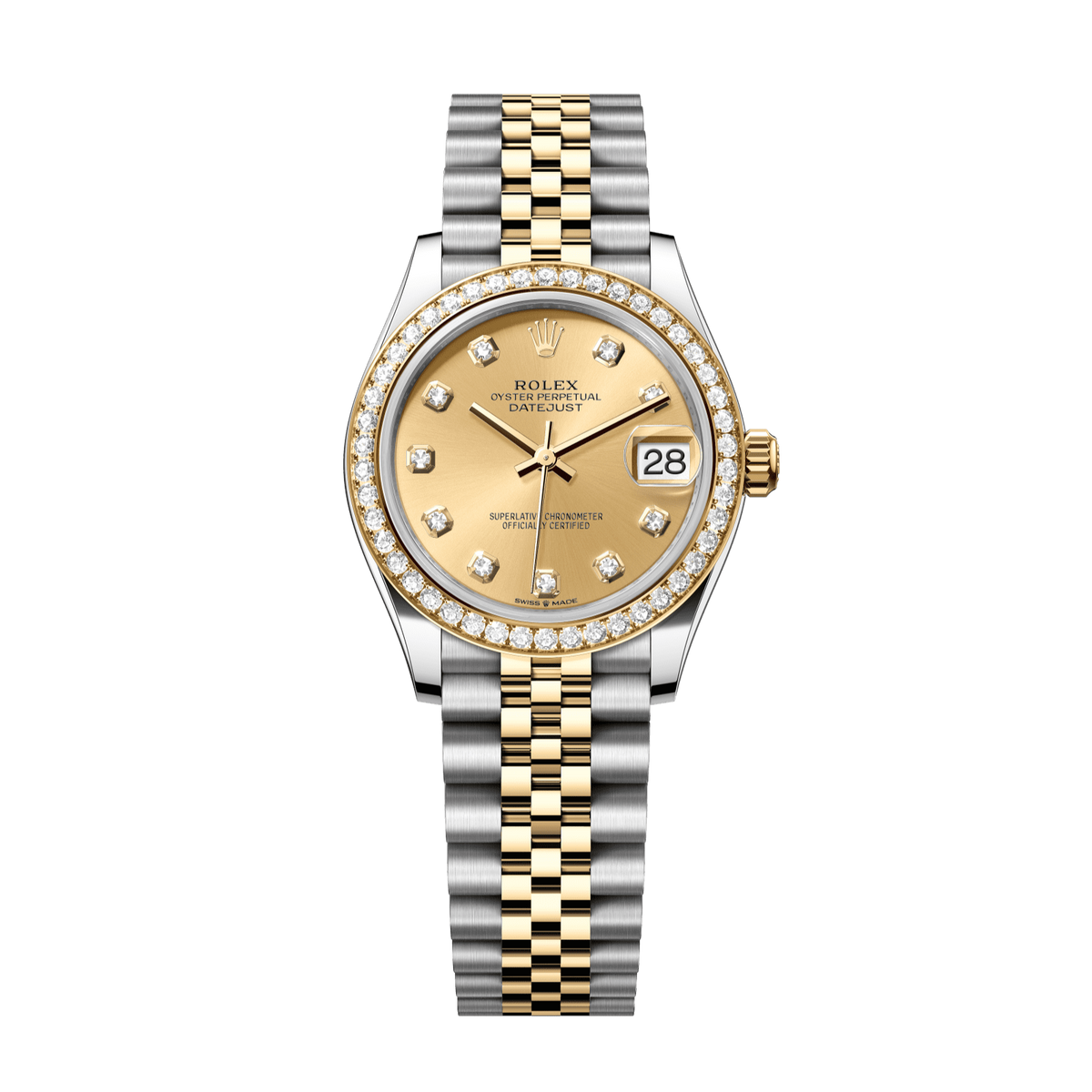 Rolex Datejust 31 31 mm Champagne-Colour Set With Diamonds Dial Oystersteel and 18k Yellow Gold Jubilee Bracelet 278383rbr-0026 - WATCHXNYC