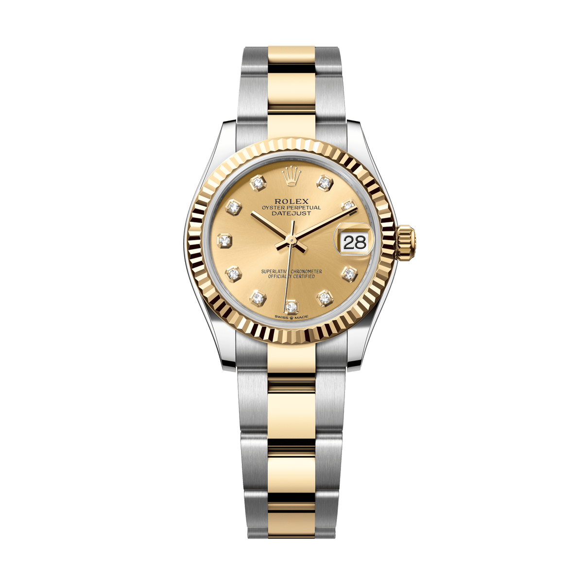 Rolex Datejust 31 31 mm Champagne-Colour Set With Diamonds Dial Oystersteel and 18k Yellow Gold Oyster Bracelet 278273-0025 - WATCHXNYC