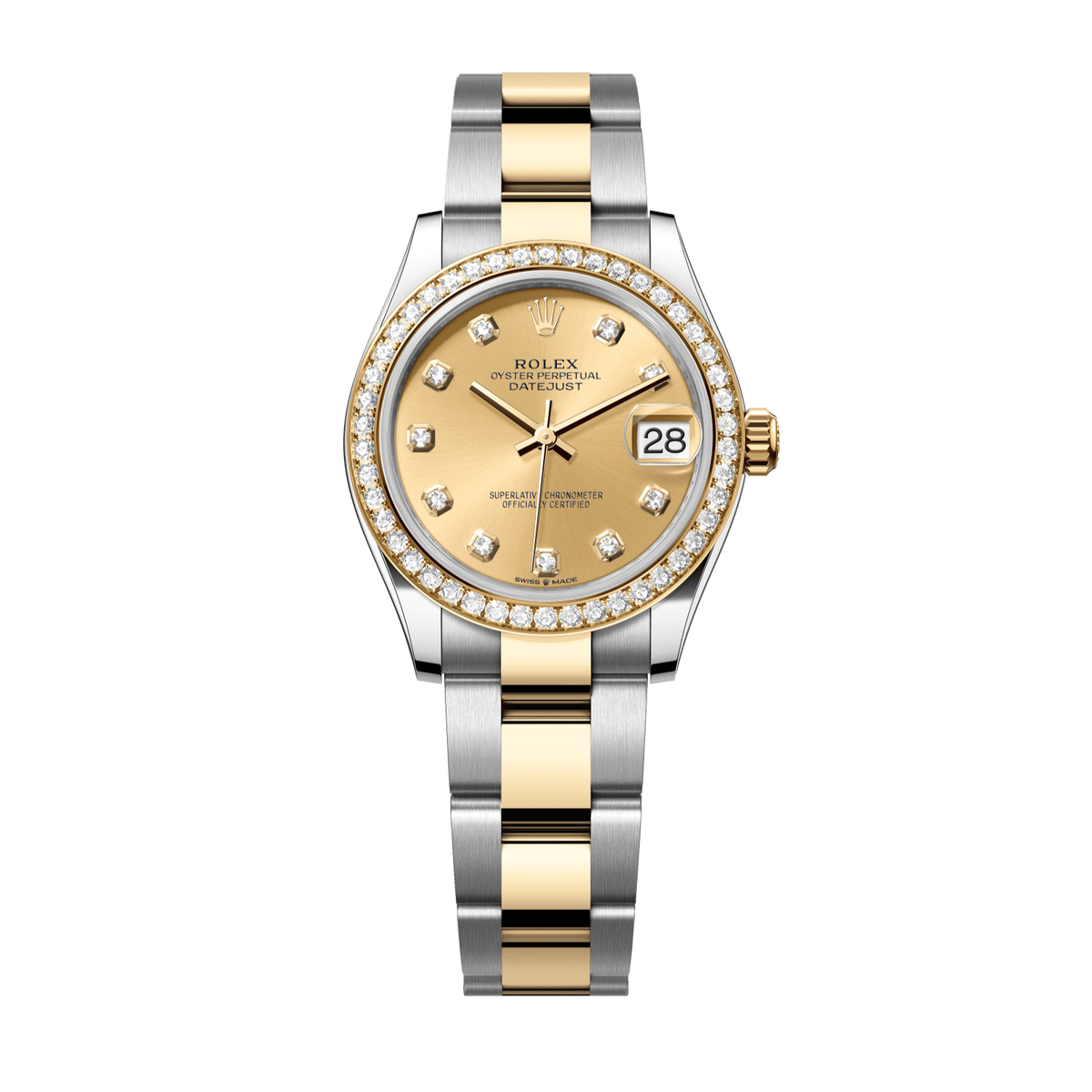 Rolex Datejust 31 31 mm Champagne-Colour Set With Diamonds Dial Oystersteel and 18k Yellow Gold Oyster Bracelet 278383rbr-0025 - WATCHXNYC