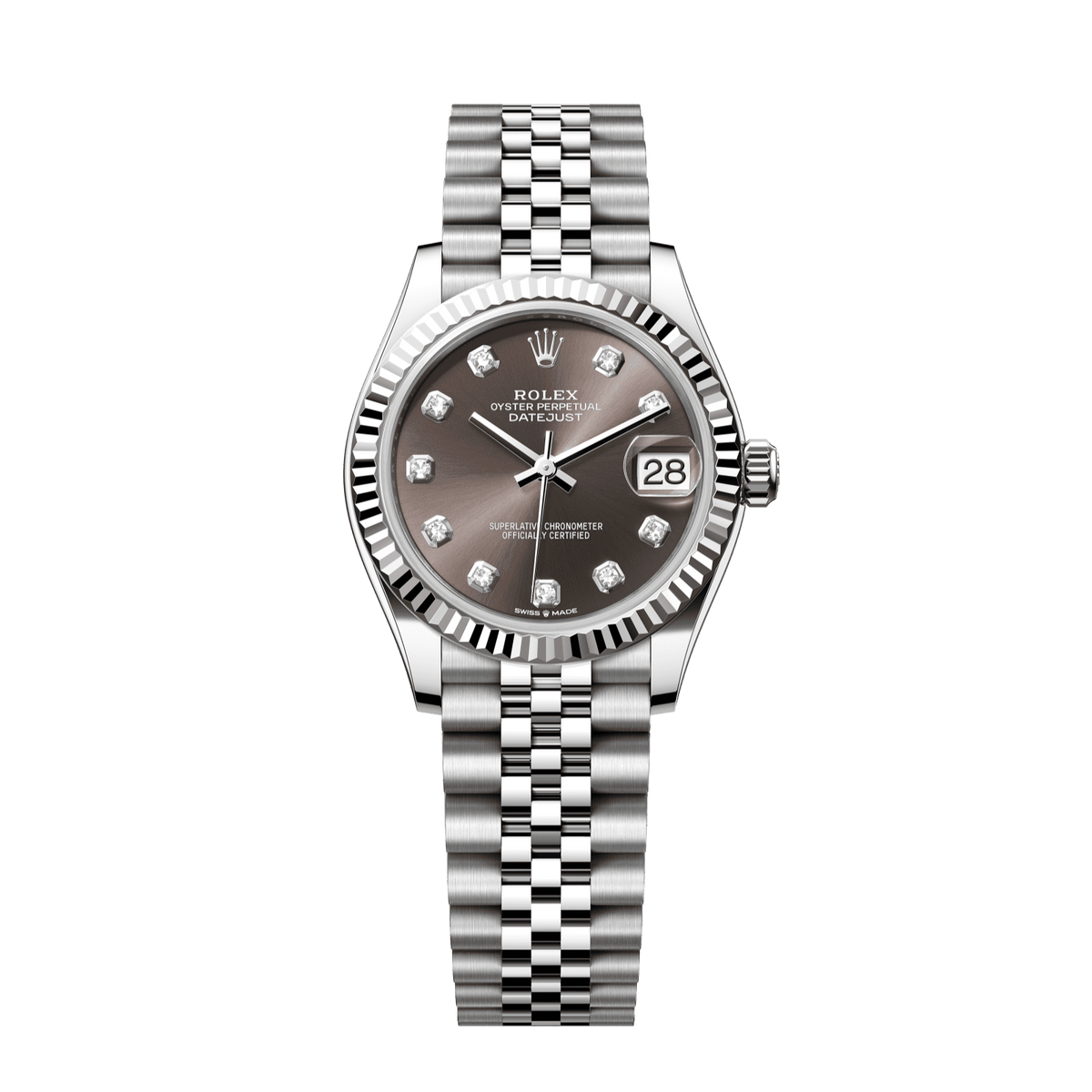 Rolex Datejust 31 31 mm Dark Grey Set With Diamonds Dial Oystersteel and White Gold Jubilee Bracelet 278274-0008 - WATCHXNYC