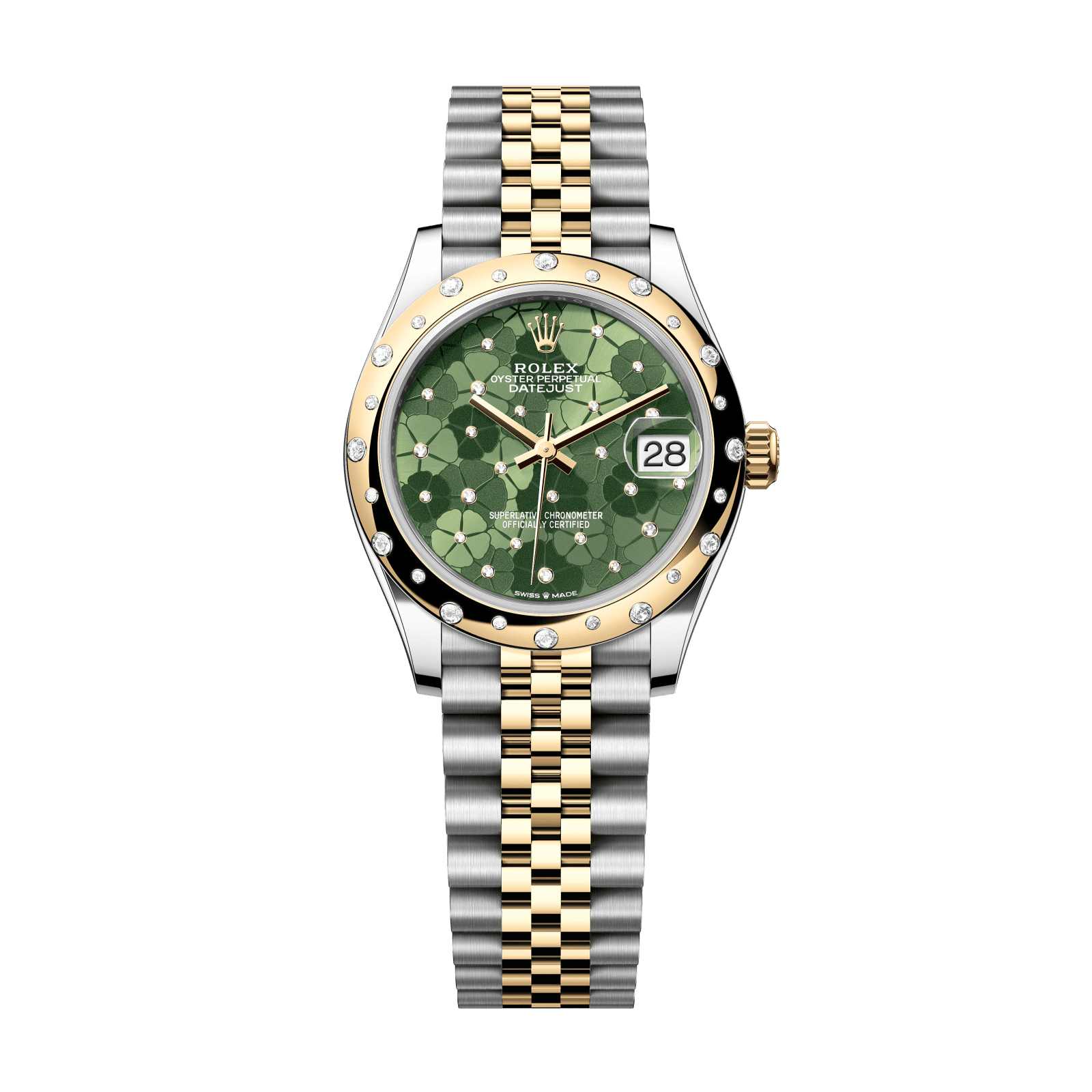 Rolex Datejust 31 31 mm Olive Green, Floral Motif Set With Diamonds Dial Oystersteel and 18k Yellow Gold Jubilee Bracelet 278343rbr-0032 - WATCHXNYC
