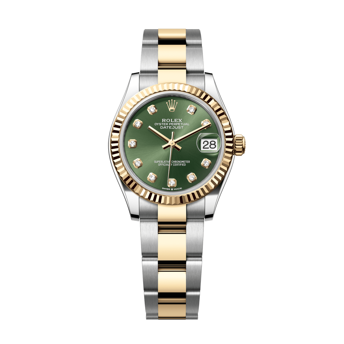 Rolex Datejust 31 31 mm Olive Green Set With Diamonds Dial Oystersteel and 18k Yellow Gold Oyster Bracelet 278273-0029 - WATCHXNYC