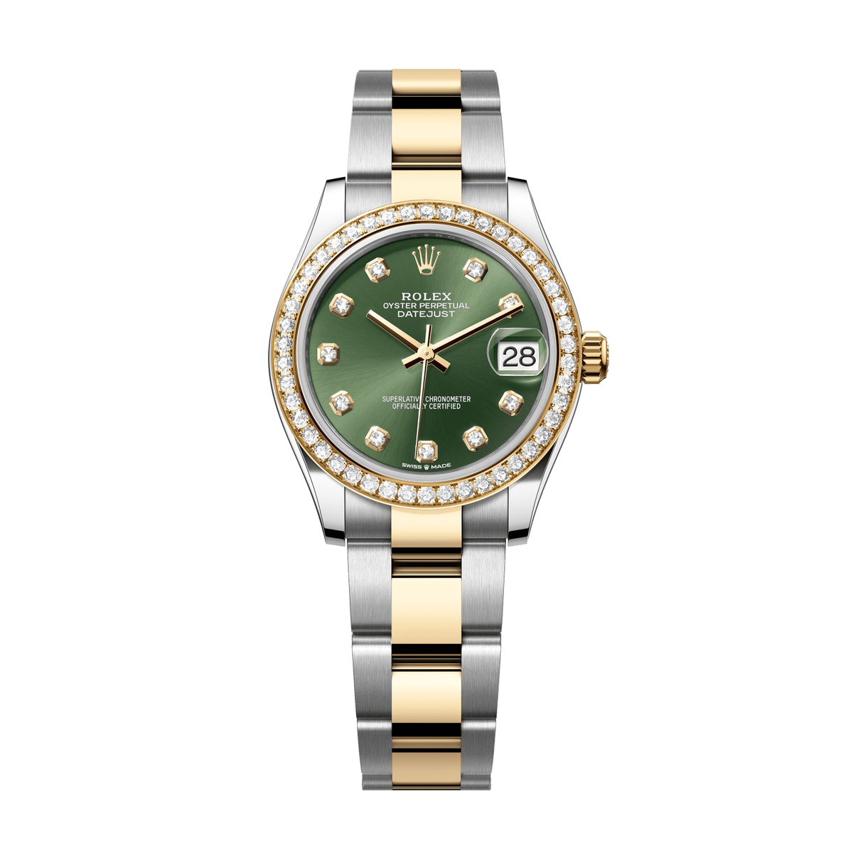 Rolex Datejust 31 31 mm Olive Green Set With Diamonds Dial Oystersteel and 18k Yellow Gold Oyster Bracelet 278383rbr-0029 - WATCHXNYC