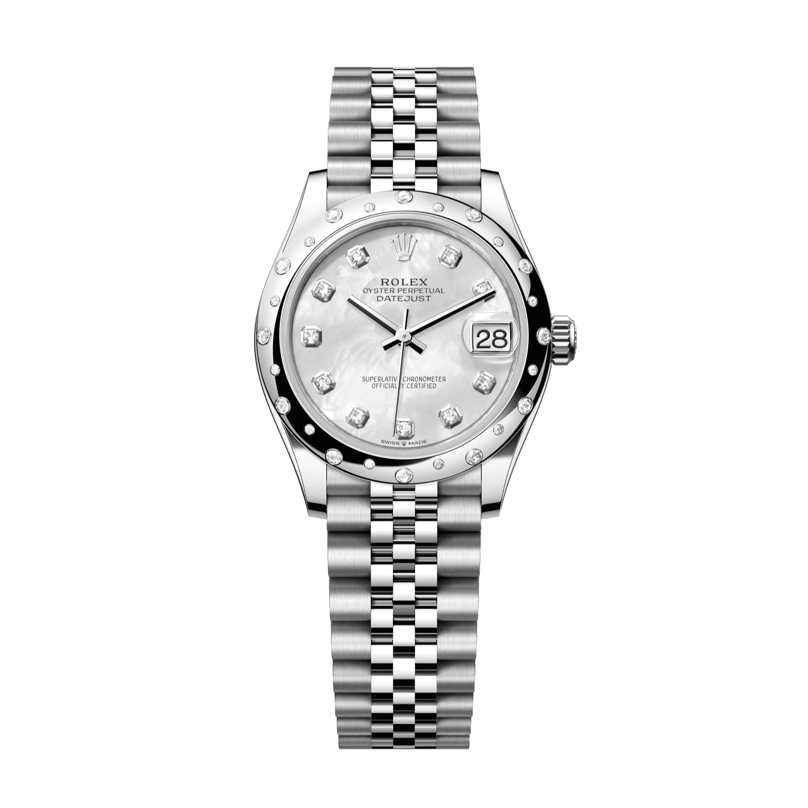 Rolex Datejust 31 31 mm White Mother-Of-Pearl Set With Diamonds Dial Oystersteel and White Gold Jubilee Bracelet 278344rbr-0006 - WATCHXNYC