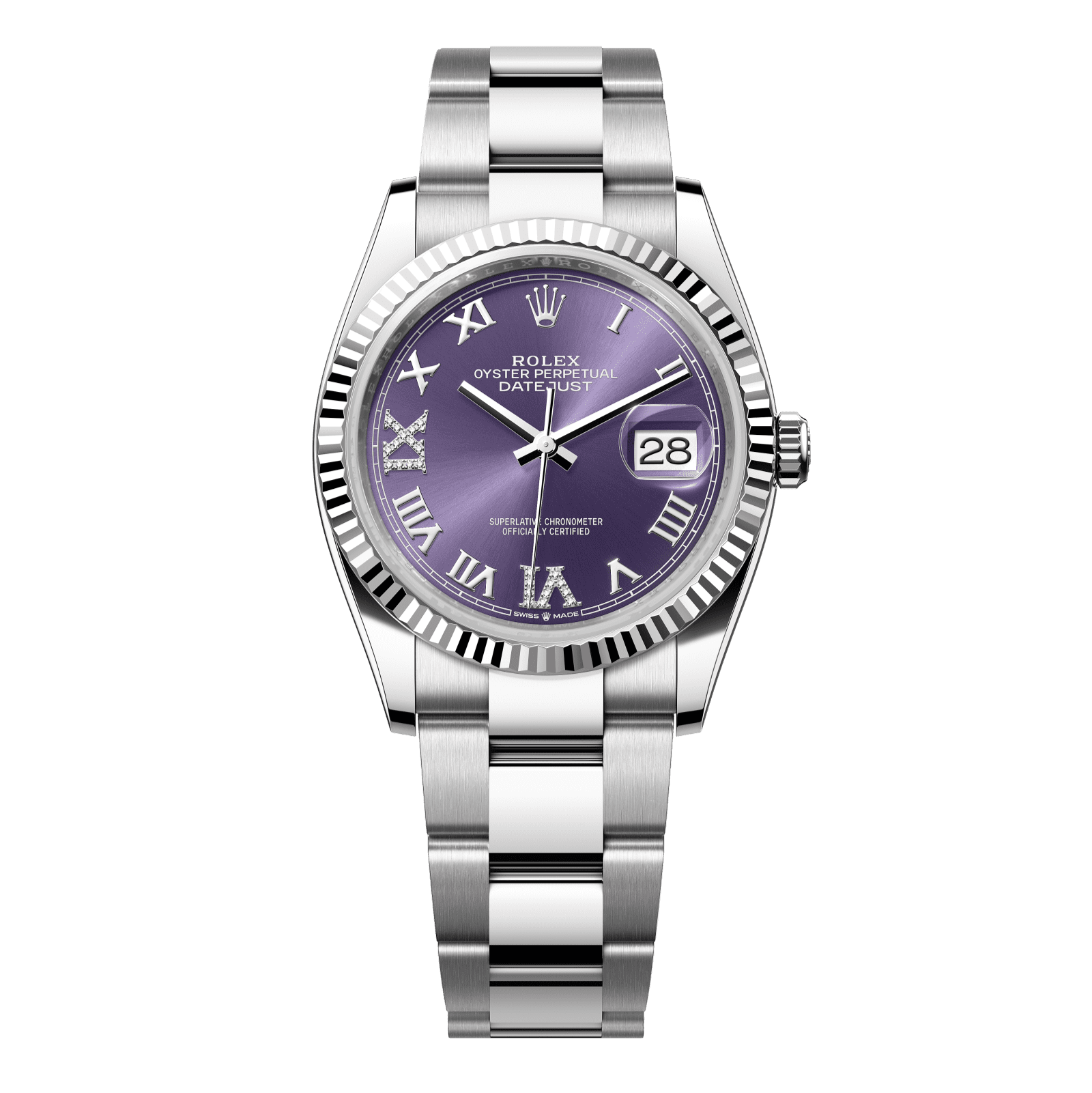 Rolex Datejust 36 36 mm Aubergine Dial with Diamonds Oystersteel and White Gold Oyster Bracelet 126234-0022 - WATCHXNYC