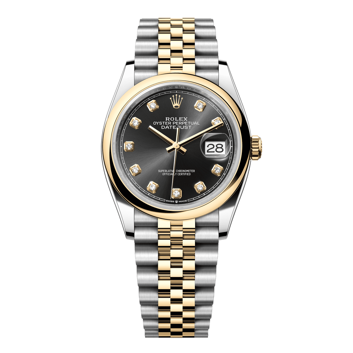 Rolex Datejust 36 36 mm Bright Black Set With Diamonds Dial Oystersteel and 18k Yellow Gold Jubilee Bracelet 126203-0021 - WATCHXNYC