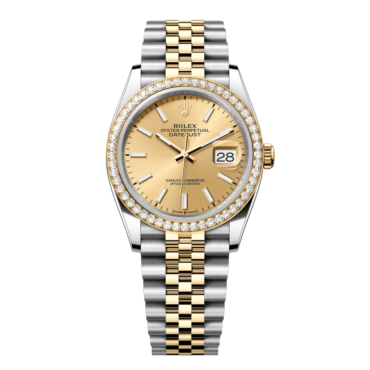 Rolex Datejust 36 36 mm Champagne-Colour Dial with Diamonds  Oystersteel and 18k Yellow Gold Jubilee Bracelet 126283rbr-0001 - WATCHXNYC