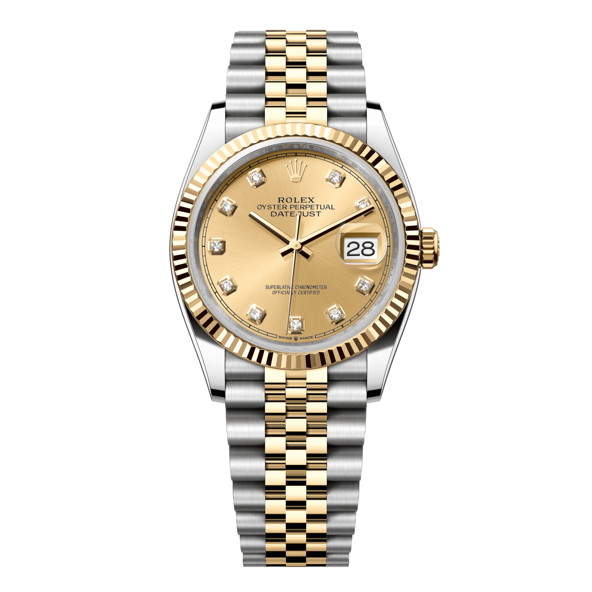 Rolex Datejust 36 36 mm Champagne-Colour Set With Diamonds Dial Oystersteel and 18k Yellow Gold Jubilee Bracelet 126233-0017 - WATCHXNYC