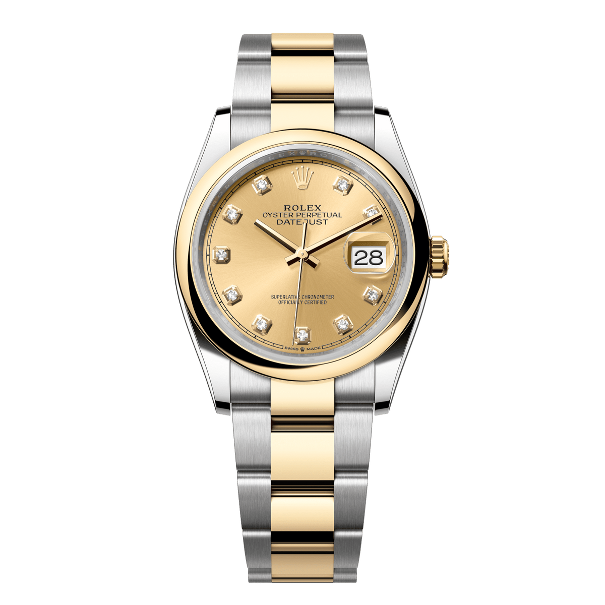 Rolex Datejust 36 36 mm Champagne-Colour Set With Diamonds Dial Oystersteel and 18k Yellow Gold Oyster Bracelet 126203-0018 - WATCHXNYC