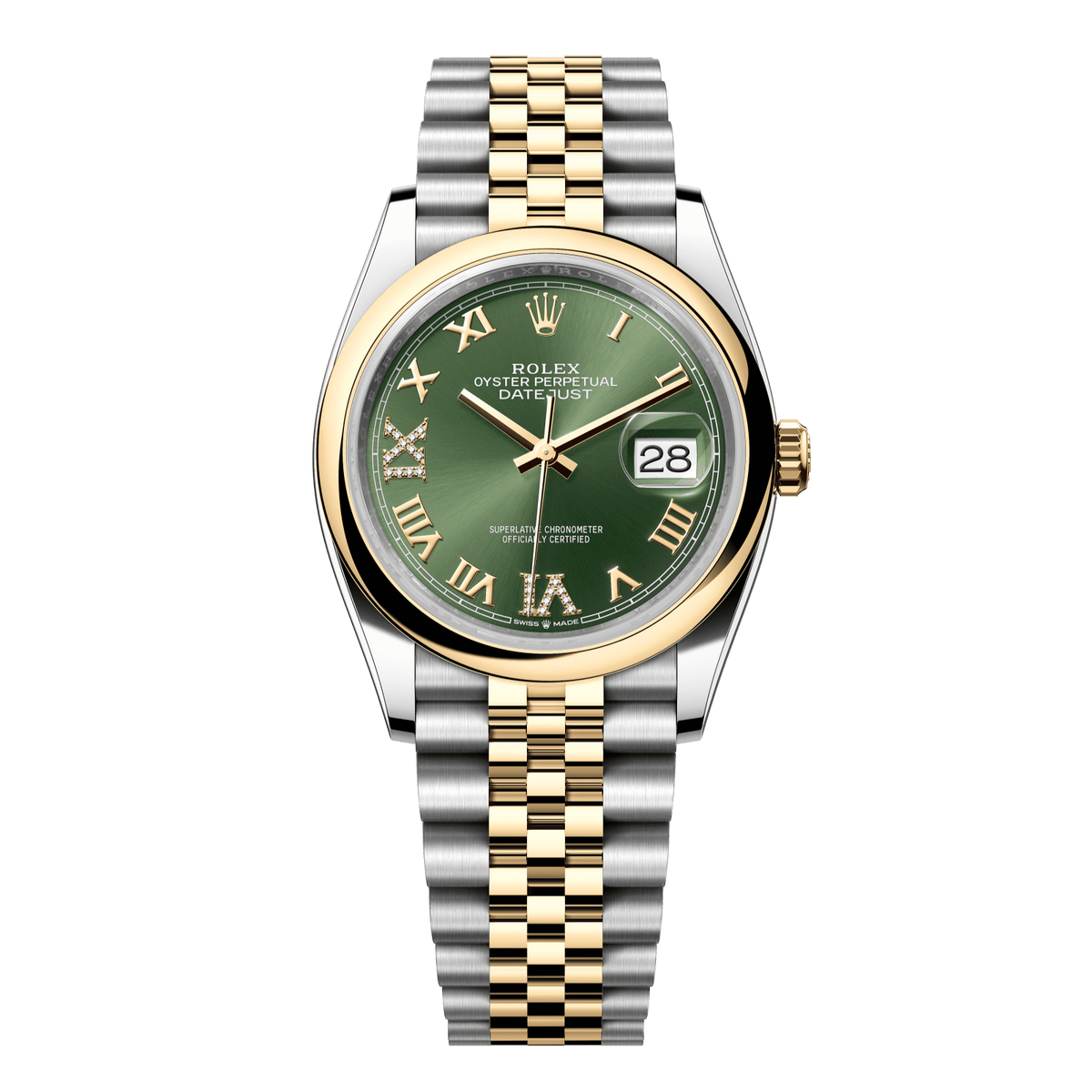 Rolex Datejust 36 36 mm Olive Green Set With Diamonds Dial Oystersteel and 18k Yellow Gold Jubilee Bracelet 126203-0025 - WATCHXNYC