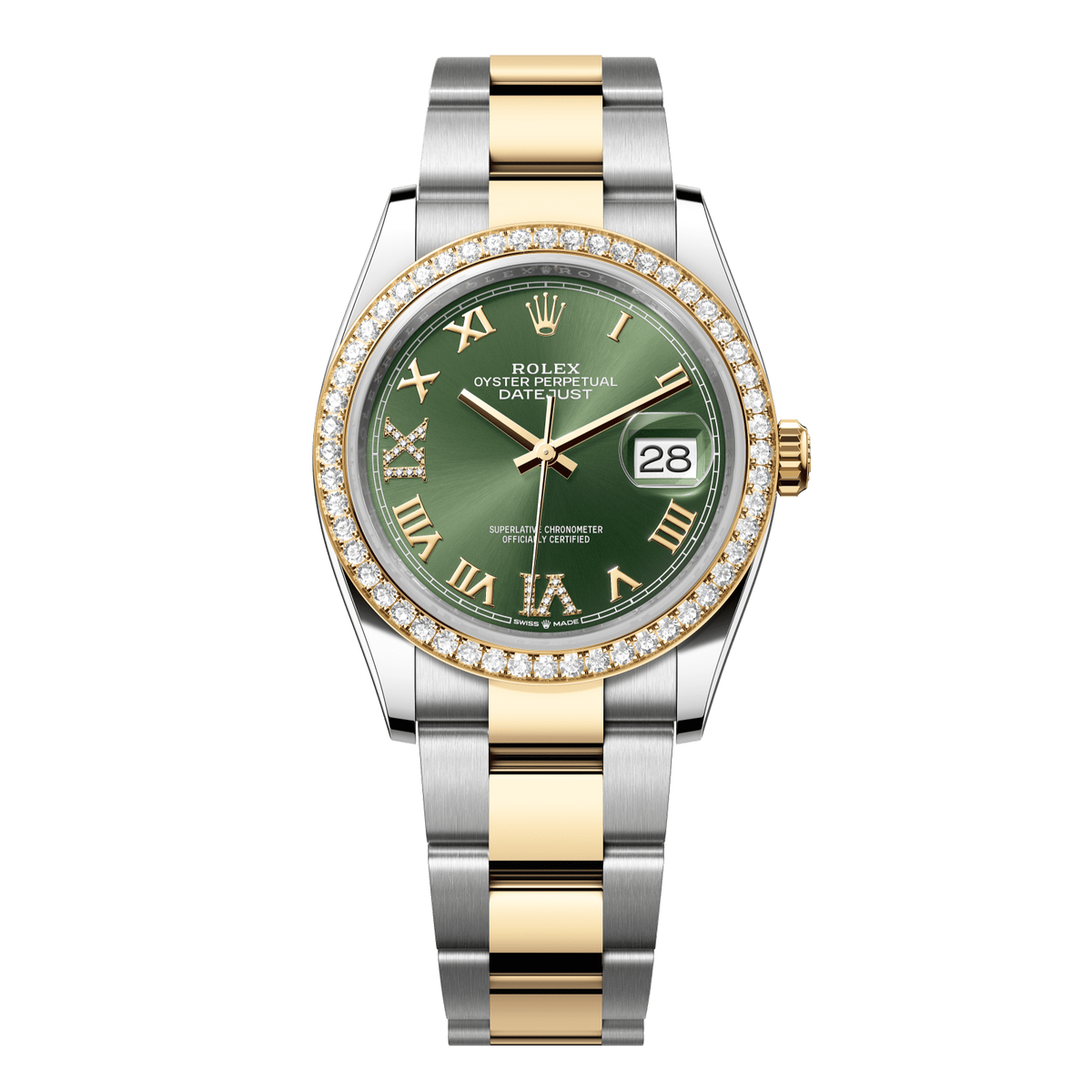 Rolex Datejust 36 36 mm Olive Green Set With Diamonds Dial Oystersteel and 18k Yellow Gold Oyster Bracelet 126283rbr-0012 - WATCHXNYC