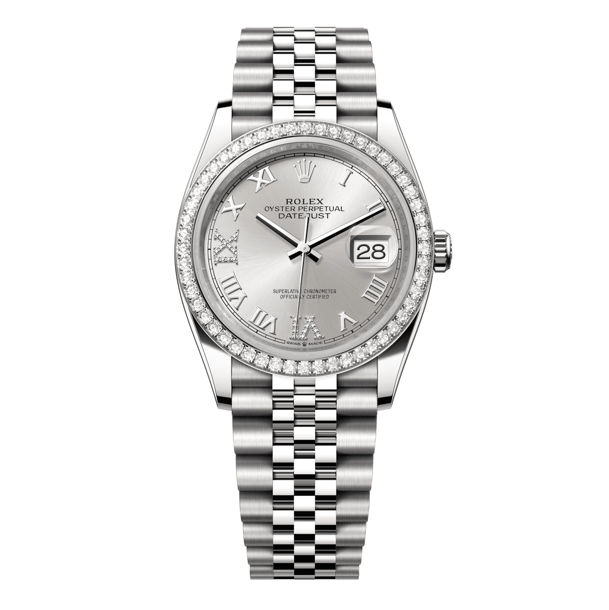 Rolex Datejust 36 36 mm Silver Set With Diamonds Dial Oystersteel and White Gold Jubilee Bracelet 126284rbr-0021 - WATCHXNYC