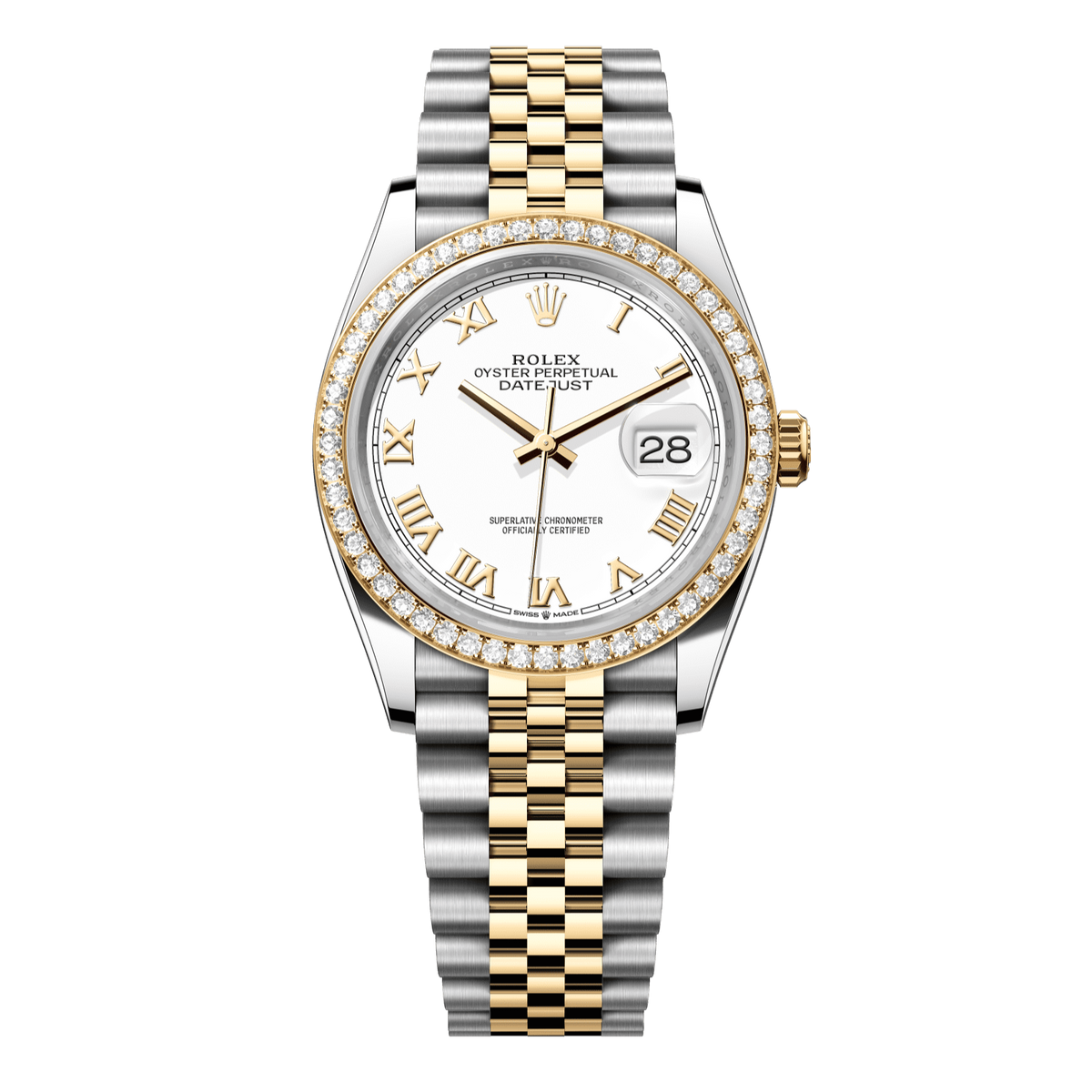 Rolex Datejust 36 36 mm White Dial  with Diamonds Oystersteel and 18k Yellow Gold Jubilee Bracelet 126283rbr-0015 - WATCHXNYC