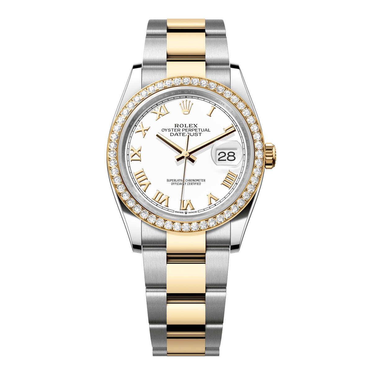 Rolex Datejust 36 36 mm White Dial  with Diamonds Oystersteel and 18k Yellow Gold Oyster Bracelet 126283rbr-0016 - WATCHXNYC