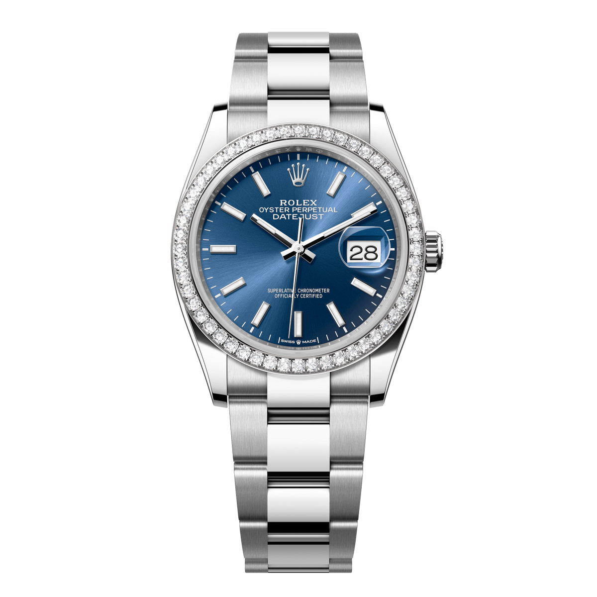 Rolex Datejust 36 36mm Bright Blue  Dial with Diamonds Oystersteel and White Gold Oyster Bracelet 126284rbr-0010 - WATCHXNYC